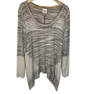 Knox Rose Space Dye Thermal Tee Top Long Sleeve Women XXL Cream Gray New